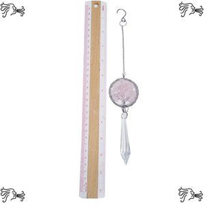 Pink Quartz Natural Stone Sun Catcher Crystal Prisms Tree of Life Chakra